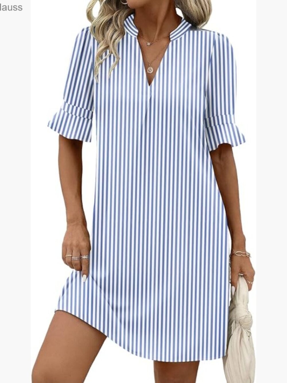 V-Neck Ruffle Sleeve Shift Dress, Lightweight Polyester, Summer Casual Mini